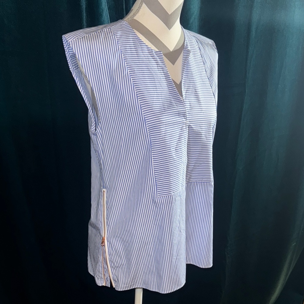 Blue Striped Sleeveless J. Crew Top with Side Zippers Size 6